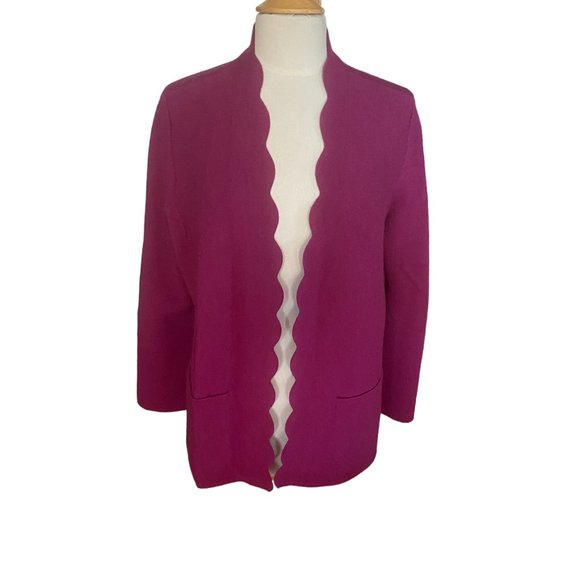 NWT Talbots Merino Wool Cardigan Fuschia Pink Scallop Open Long Barbiecore  -X - Picture 2 of 13